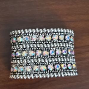 Beautiful Silver and AB Stones Cuff Elastic Bracelet Sparkle